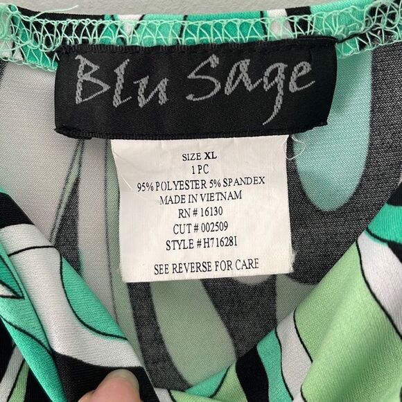 Blue Sage Womens Asymmetric Dress Fit & Flare Abstract V Neck Stretch Green‎ XL - Picture 6 of 10